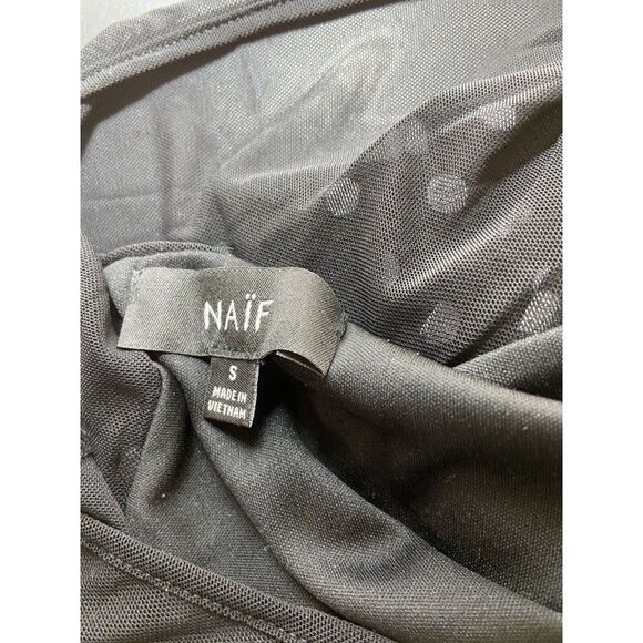 naif womens polka dot short sleeved top womens small Sheer Bodice Cap Sleeve EUC - Picture 3 of 3